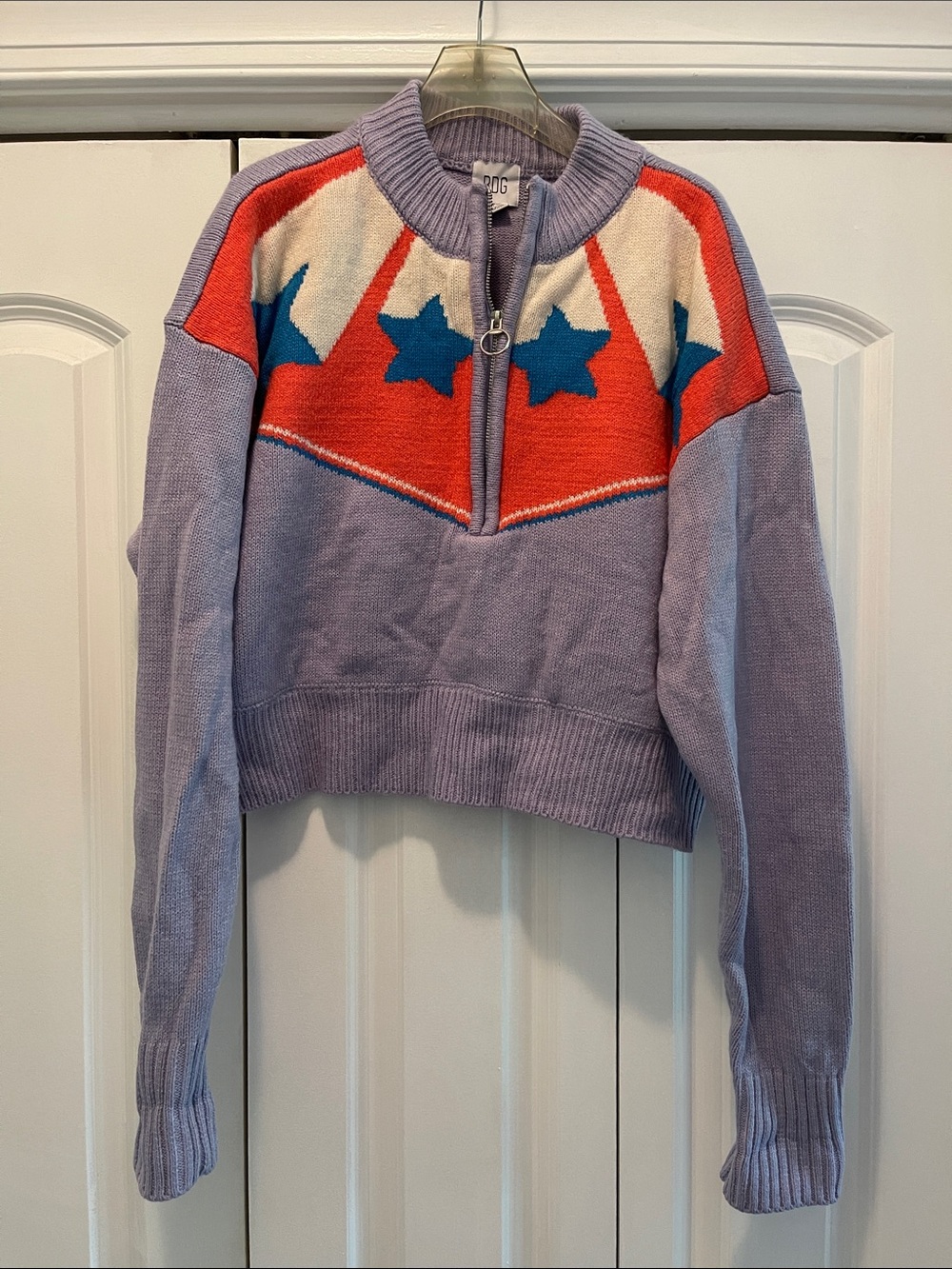 BDG Lavender Zip Pullover with Red Chevron and Blue Stars